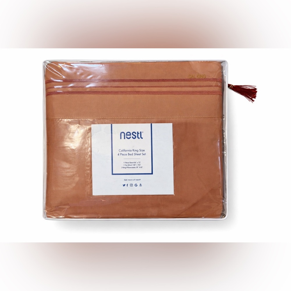 Nestl California King Sheet Set 4 Piece Deep Pocket Rust Sienna NWT Sealed
